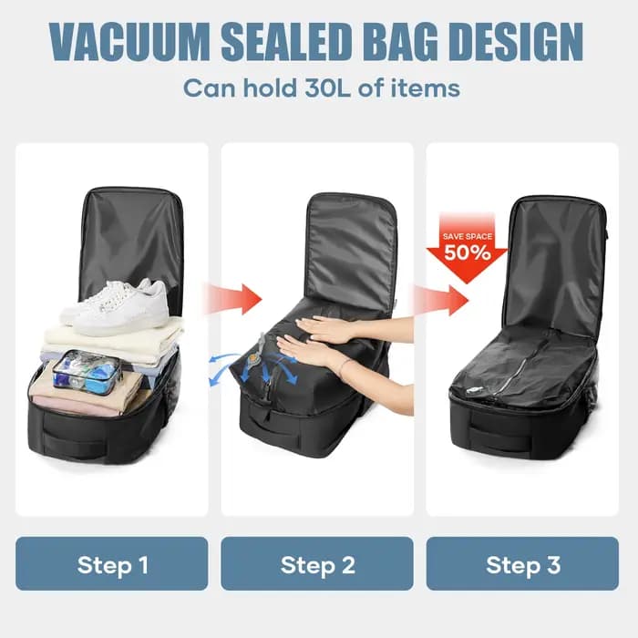 Sac à dos de voyage Ryanair 40x30x20, sac à dos à compression sous vide avec pompe à vide, sac de ca