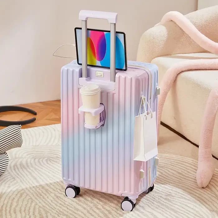 Valise à roulettes multifonctionnelle avec roues muettes, bagage de couleur dégradée, déesse de la m