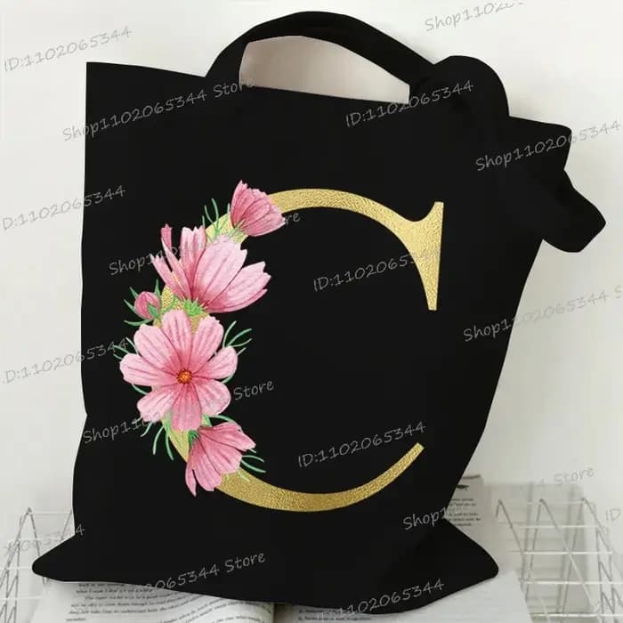 26 sacs fourre-tout floraux Alphabet doré pour femmes grande capacité toile décontracté nouvelle fleur