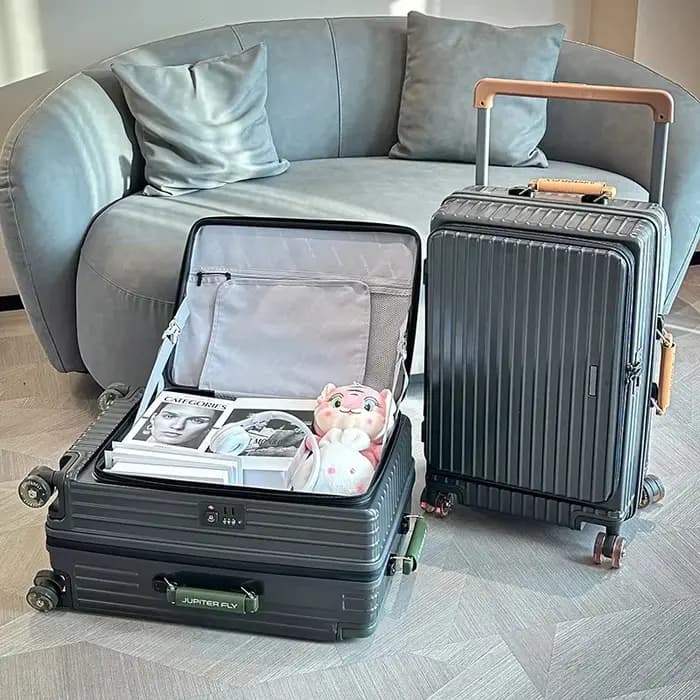 Valise à ouverture latérale, large, avec roulettes pivotantes, serrure TSA, bagage à roulettes en PC