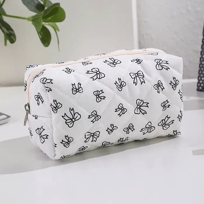 Magnifique trousse de maquillage à imprimé nœud papillon, design élégant, sac de rangement pour voyage en extérieur, trousse de toilette portable mignonne et grande capacité