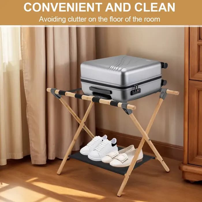 Support de Valise Portable en Bambou Pliable pour Chambre d'Hôtel