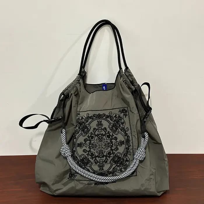 Sac à main en nylon brodé floral vintage pour femme – Sac à main pliable léger de grande capacité av