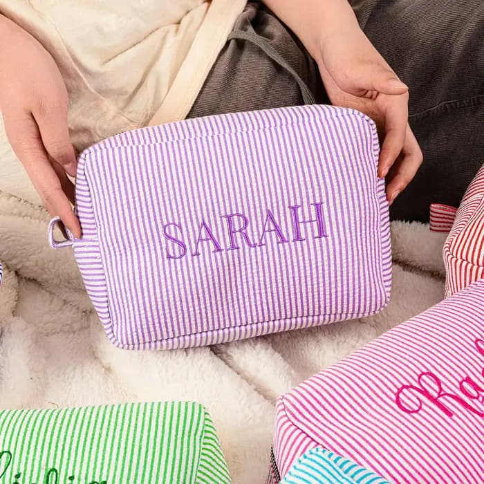 Pochette de maquillage rayée personnalisée