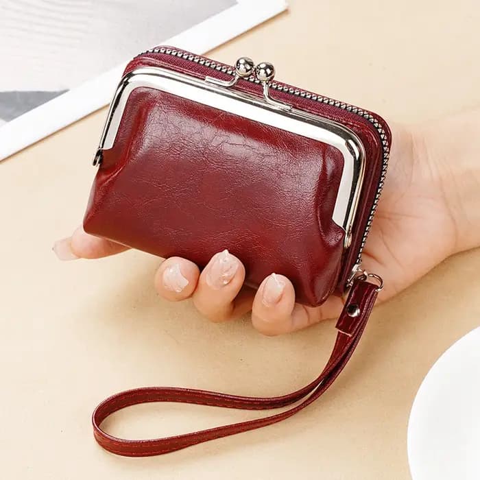 Petit portefeuille compact en cuir PU pour femme, porte-cartes vintage, porte-monnaie avec fermeture