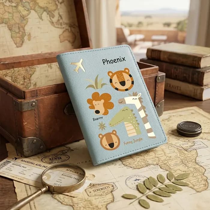 Porte-passeport personnalisé avec nom et texte, étui de passeport mignon à motif de dessin animé, co