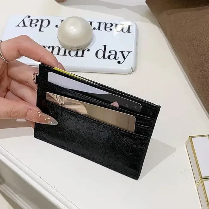 Portefeuille compact ultra-fin en cuir craquelé