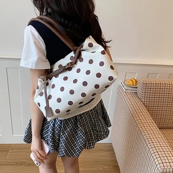 Sac fourre-tout coréen à pois avec boucle de ceinture