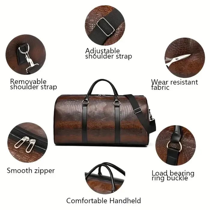 Sac polochon de voyage rétro texturé crocodile de grande capacité – Bagage de vacances unisexe durable
