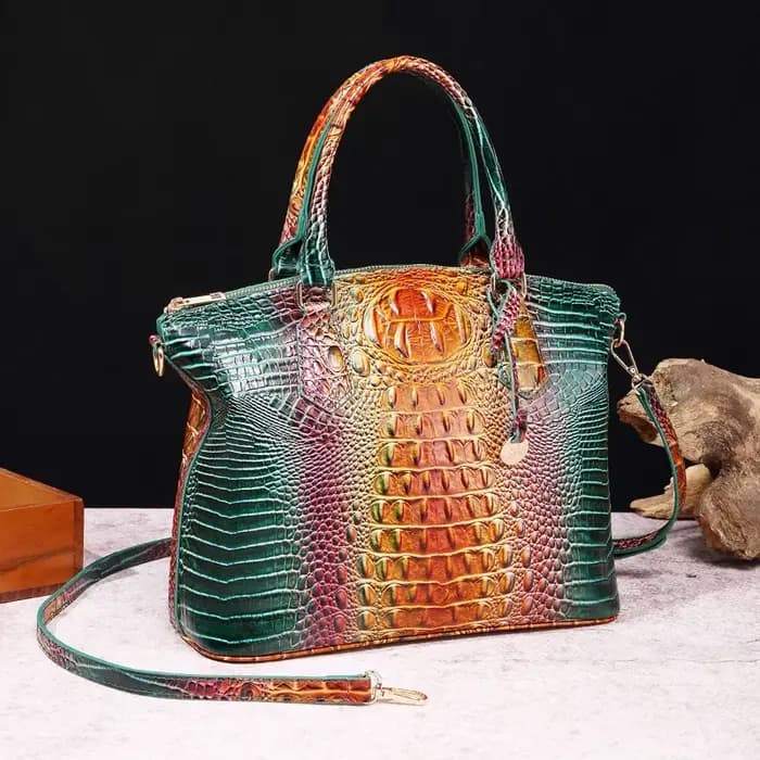 Sac à bandoulière en cuir gaufré croco grande capacité