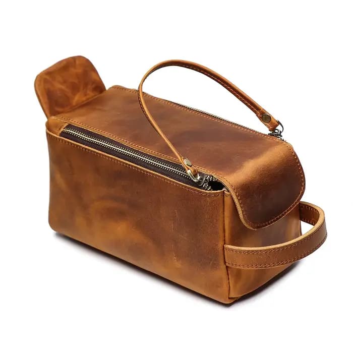 Nesitu Crazy Horse – trousse de maquillage de voyage en cuir véritable pour hommes, étuis à cosmétiq