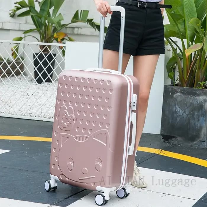 Ensemble de bagages à roulettes Cartoon Cat pour femmes, valise de voyage, bagages à roulettes, cabi