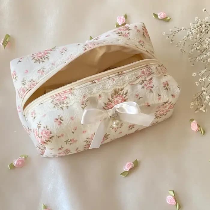 Sac à cosmétiques à nœud, trousse de toilette de grande capacité, sac de rangement Portable pour pro