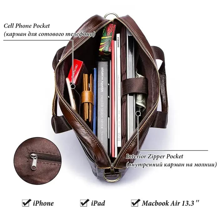 Véritable cuir hommes porte-documents Portable bureau sac à main pour pochette d'ordinateur de haute qualité affaires messager sacs à bandoulière voyage