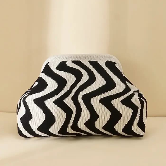 Pochette tricotée transfrontalière motif ondulé bloc de couleur sac à main léger à la mode style minimaliste urbain tapis en polyester...