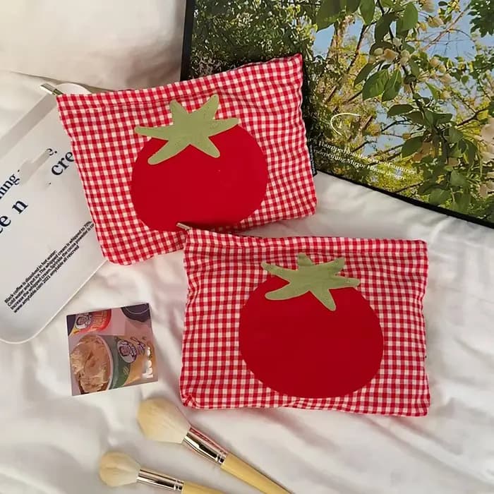 Ute sac cosmétique tomate à carreaux rouge sac de lavage Portable de grande capacité sac de rangement de maquillage Simple et polyvalent
