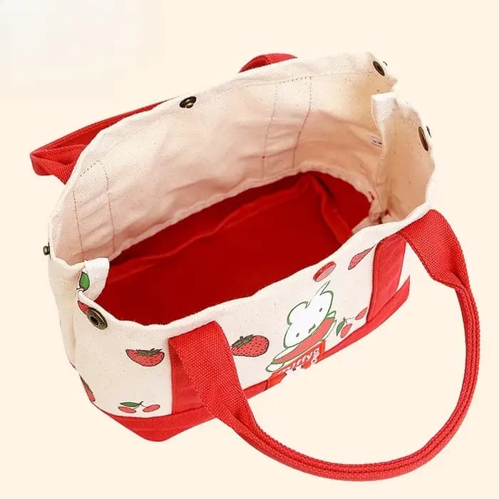 Sac à main en toile grande capacité avec broderie fraise de la série Miffy