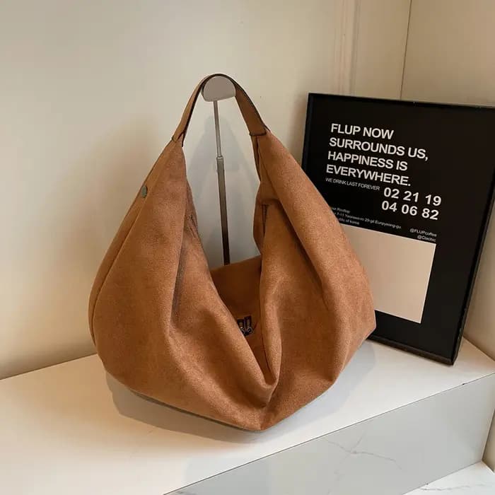 Sac fourre-tout en daim avec fermeture éclair pour femme