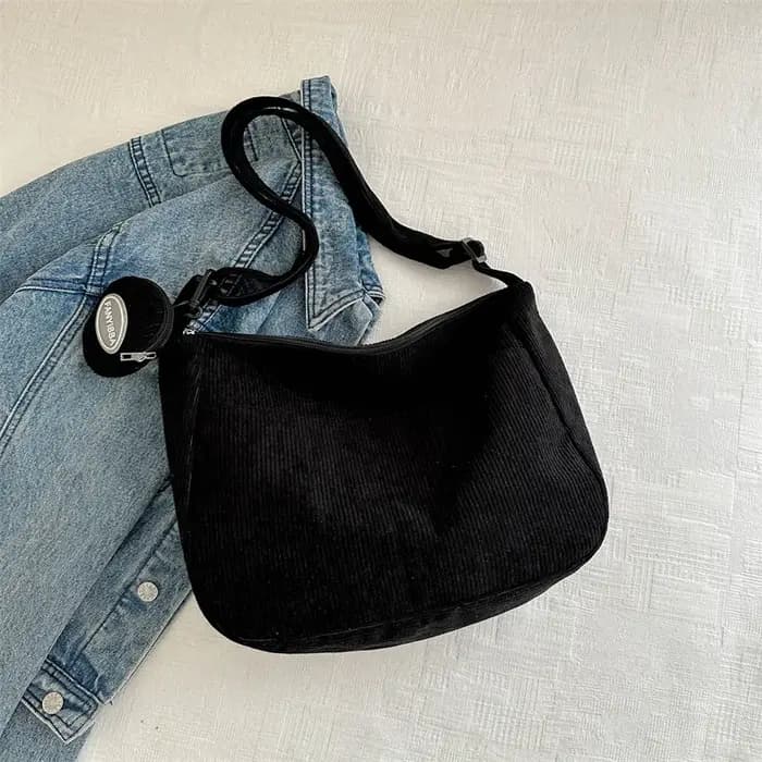 Sac à Main en Velours Côtelé de Grande Capacité pour Femme, Sacoche Simple à Bandoulière, de Couleur
