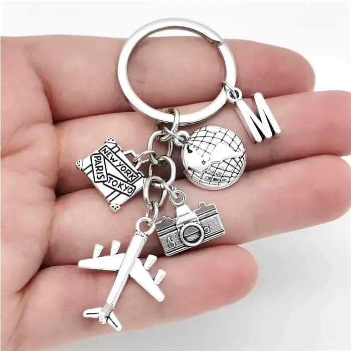 Porte-clés de voyage avec breloque lettre A-Z