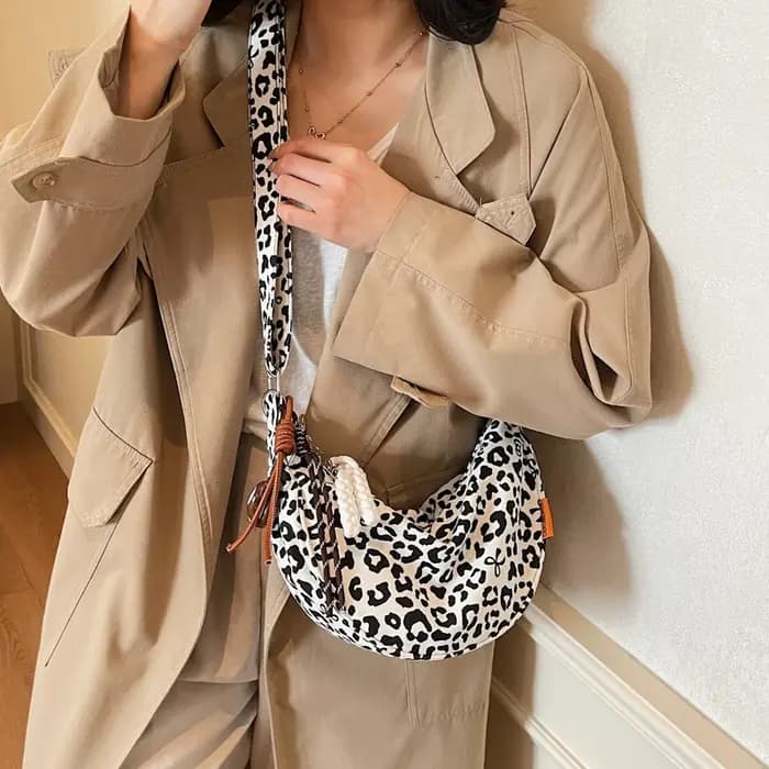 Nouveau sac bandoulière en toile imprimé léopard pour femme