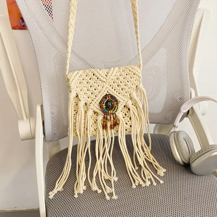 Nouveau sac bandoulière bohème en macramé pour femme