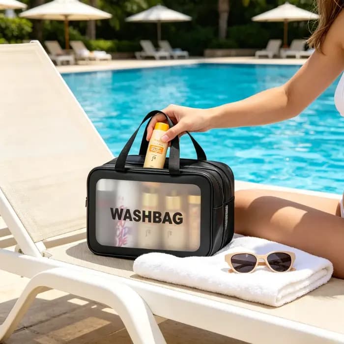 Trousse de Toilette Grande Capacité Imperméable en PU Givré Double Couche Séparation Humide/Sèche pour Voyage