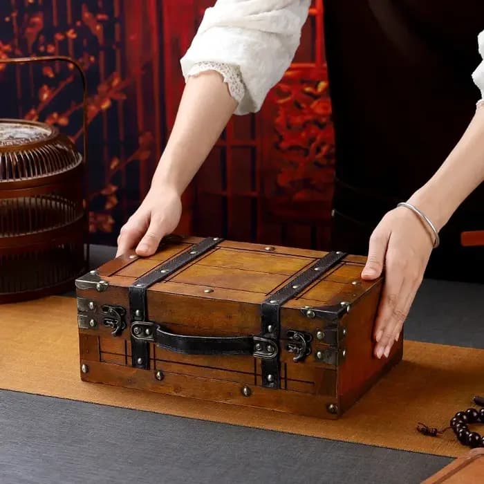 Valise Vintage en bois avec poignée