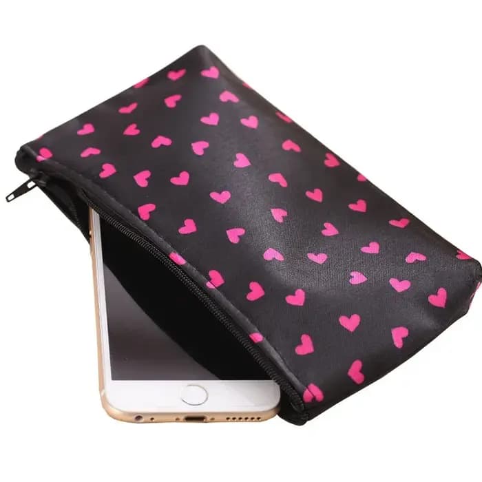 Trousse de maquillage à fermeture éclair motif cœur pour femme