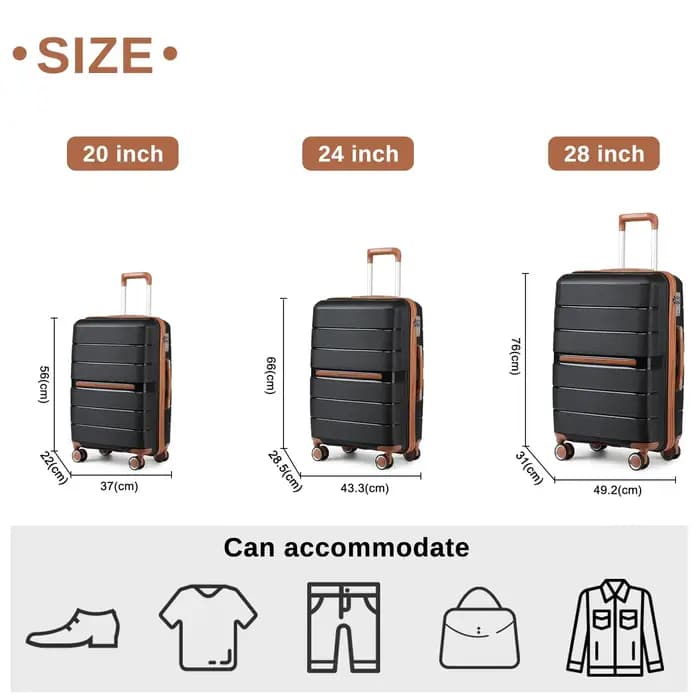 (56/66/76 cm) | Coque rigide British Traveler avec 8 roues tournantes et serrure TSA | 100 % PP