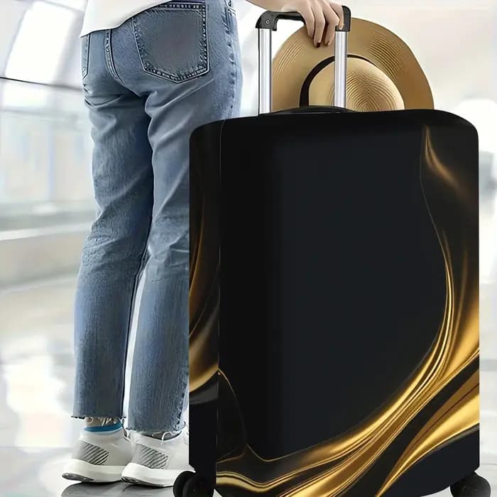 1 housse de bagage abstraite en ruban doré pour bagages de 18 à 32 pouces ; accessoire de voyage élégant et protecteur
