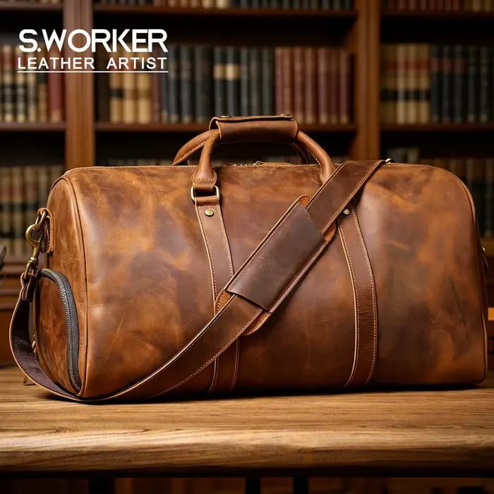 Sac de voyage vintage en cuir pleine fleur pour homme S.WORKER