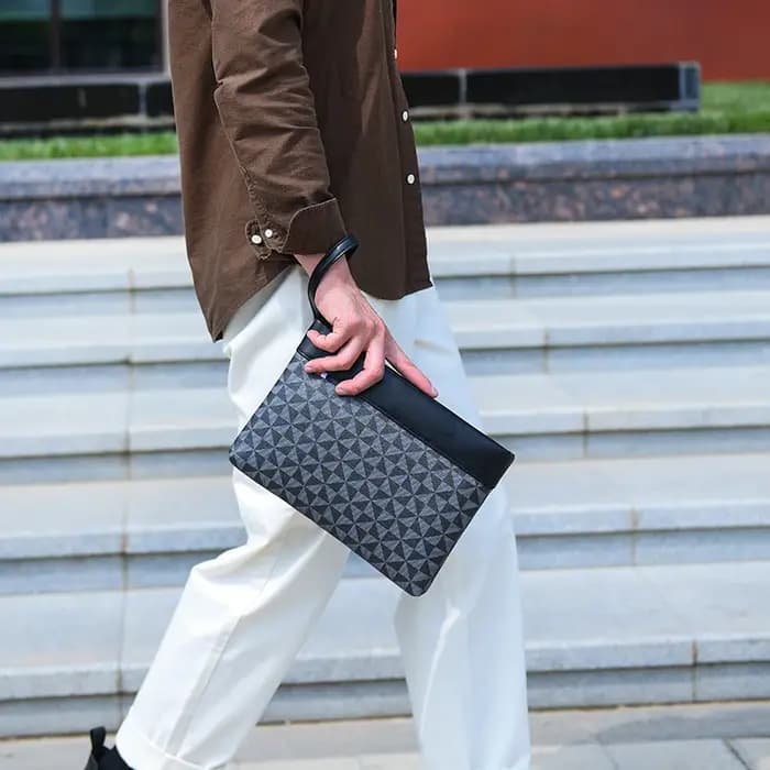 Sac à main pour homme en cuir PU motif géométrique pochette de créateur rigide avec fermeture éclair pour téléphone et cartes bleu champagne menthe clair