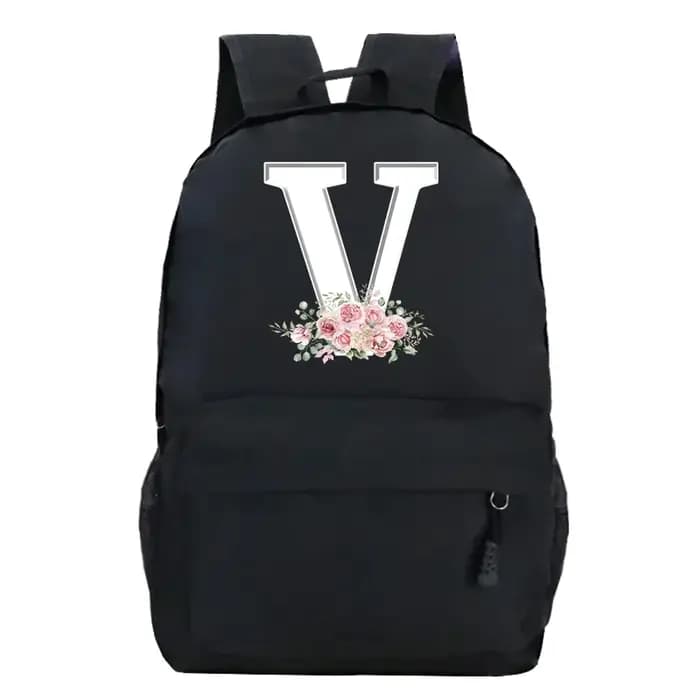 Étudiant dames Rose Floral Alphabet blanc impression sac à dos femmes fleur Harajuku cartables femme