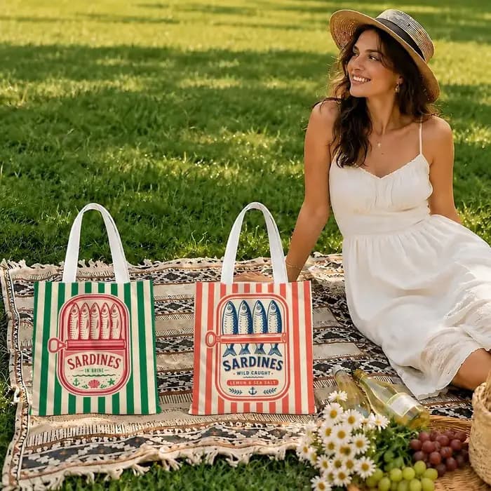 Sacs de rangement vintage pour boîtes de conserve de sardines