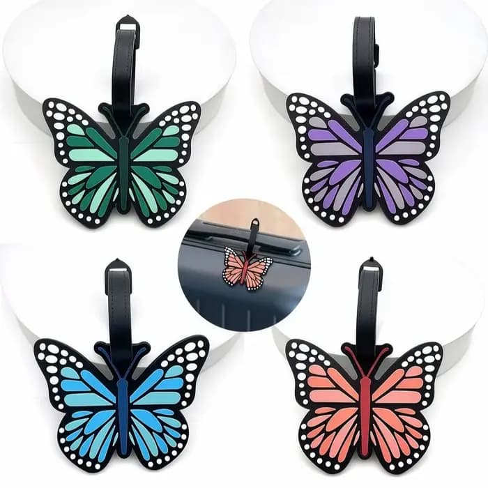 Étiquette de bagage en forme de papillon avec sangle