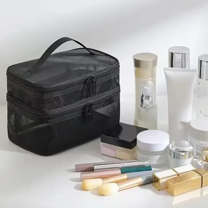 Sac de maquillage en maille à double couche
