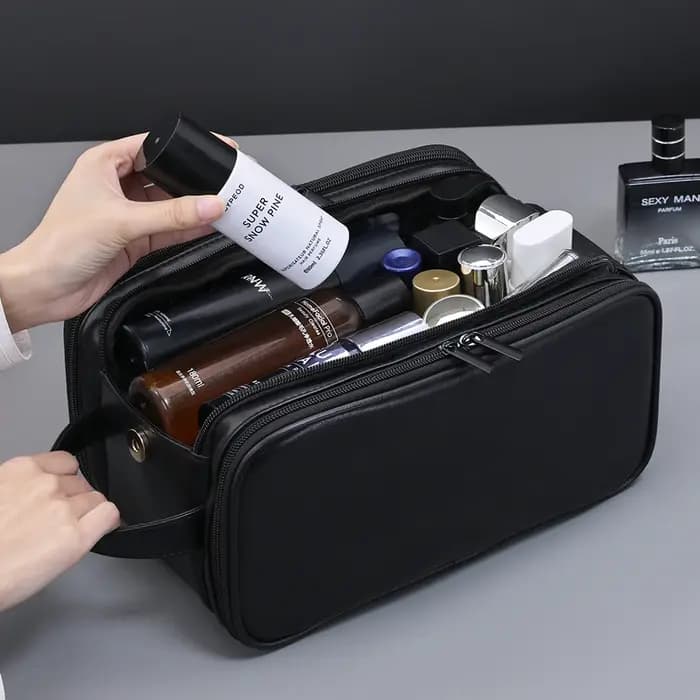 Trousse de toilette de voyage en PU multi-poches pour femmes et hommes