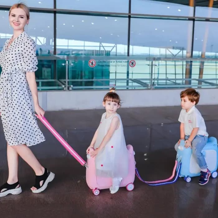 Valise à roulettes multifonctionnelle pour enfants, bagages de dessin animé pour enfants, valise à roulettes de voyage d'embarquement, 20 po, peut s'asseoir ou monté