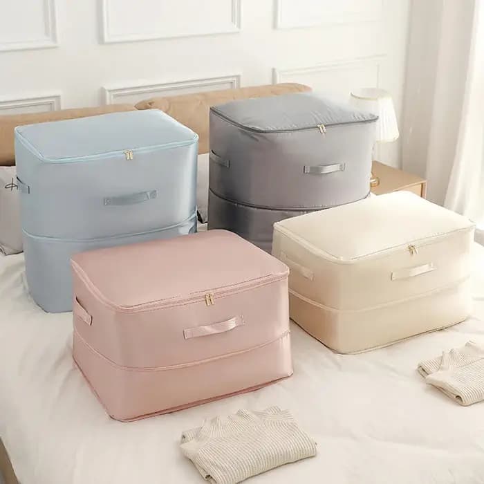 Organiseurs ultra-compactables à compression automatique avec double fermeture éclair pour couvertures