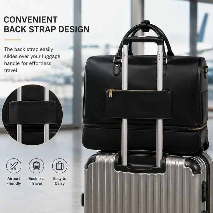 Sac de voyage à roulettes en cuir véritable noir de 19 pouces