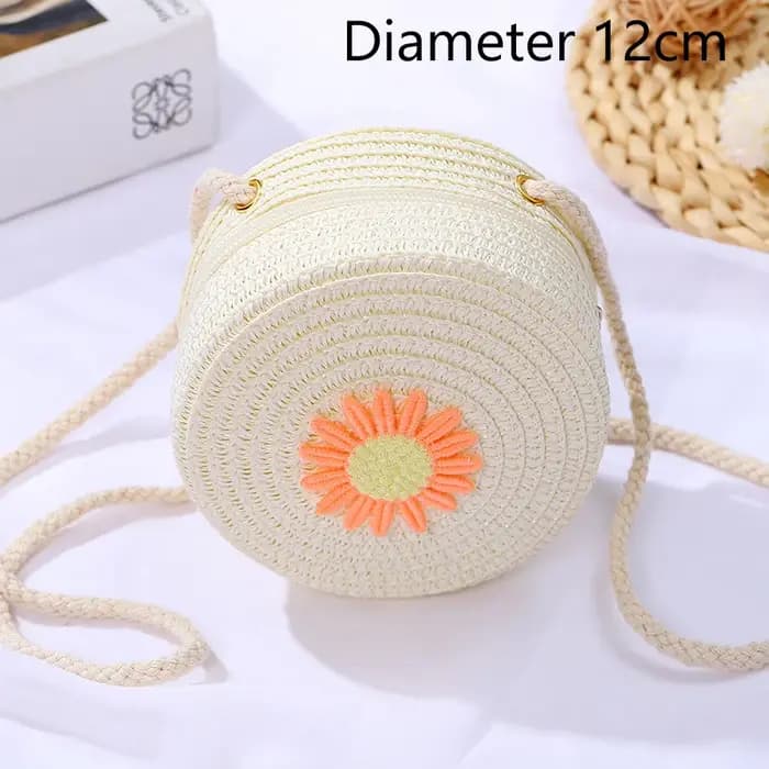 Sac rond en paille tressé pour femme, sac à bandoulière mignon en rotin fait main, petit sac à main