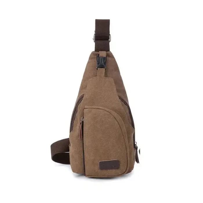 Nouveau Sac à Bandoulière Multifonctionnel en Toile et Cuir Style Vintage pour Homme 2026 – Petit Sac de Poitrine/Épaule pour Activités de Plein Air