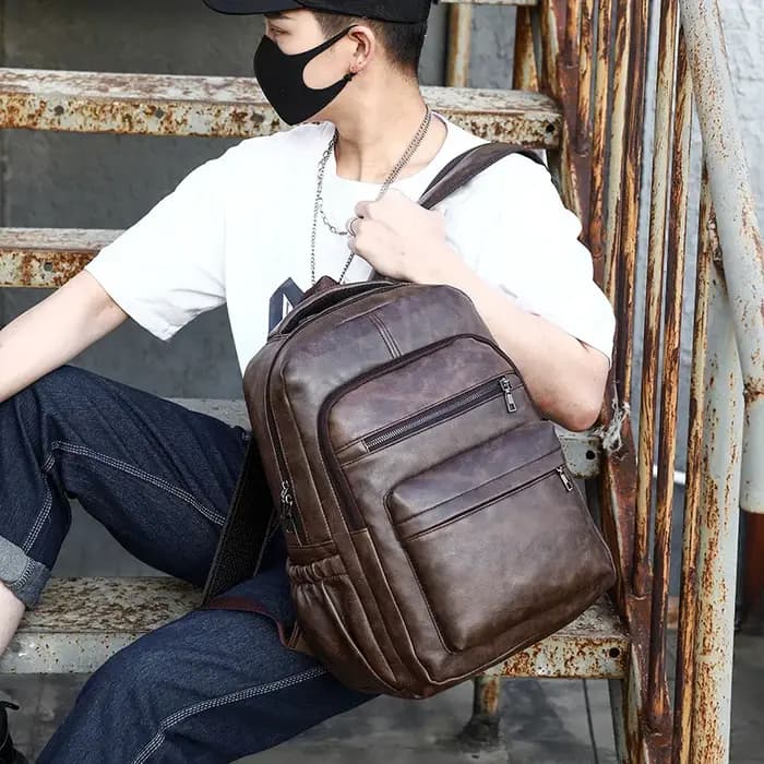 Sac à dos de chargement USB en cuir PU pour hommes