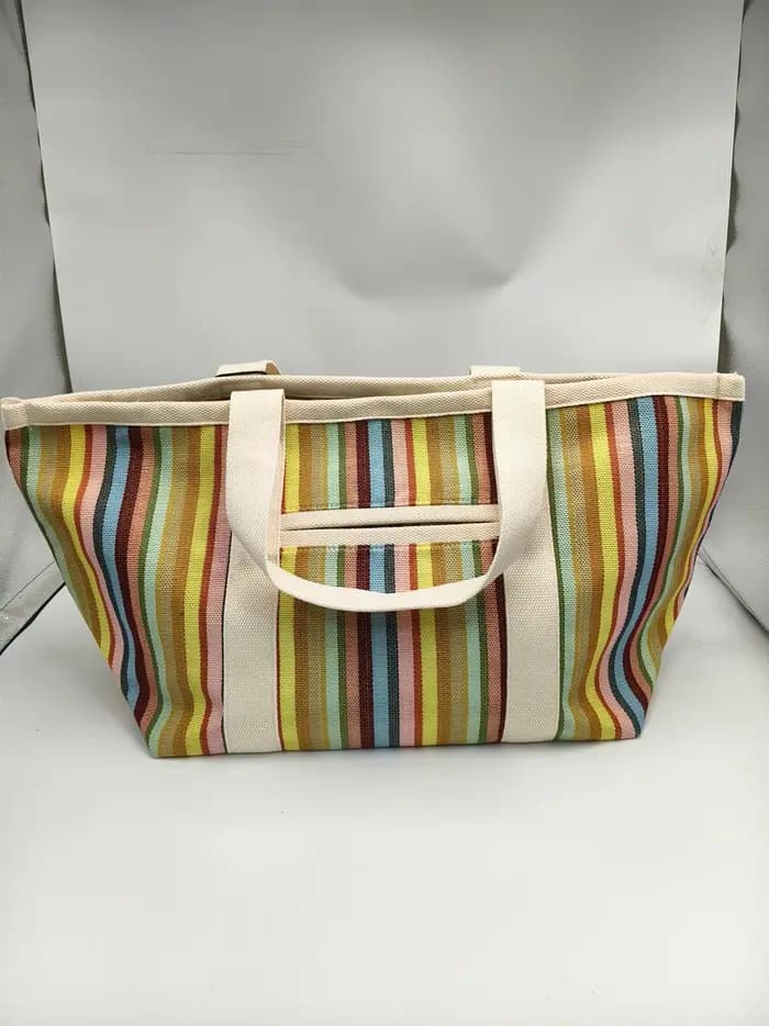 Sac fourre-tout rayé d'été, grande capacité, design multi-poches, super résistant, lavable, réutilis