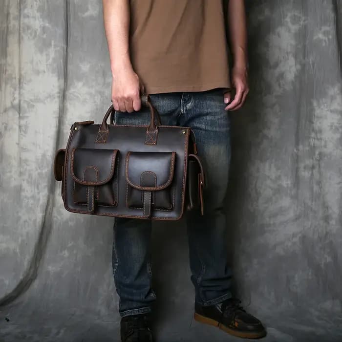 Sac à main horizontal rétro en cuir Crazy Horse pour homme
