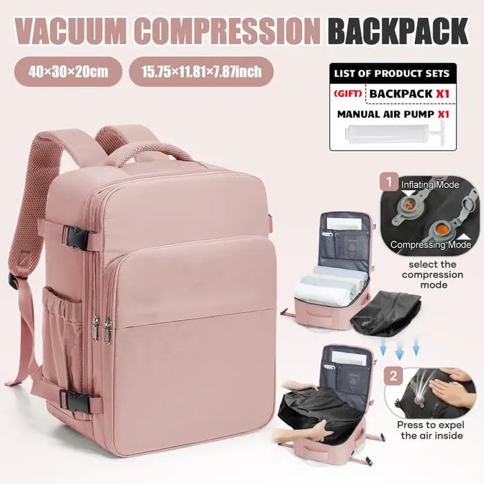 Sac à dos 40x30x20 pour avion, bagage à main Ryanair avec sac de compression sous vide, sac à dos po