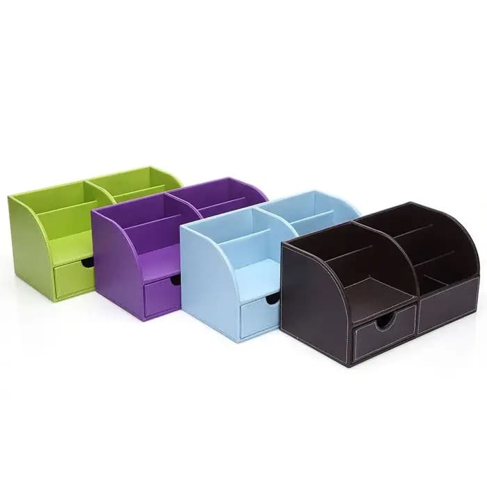 Organisateur de bureau en cuir multifonction, fournitures de bureau à domicile, boîte de rangement à 6 compartiments, Collection avec tiroir