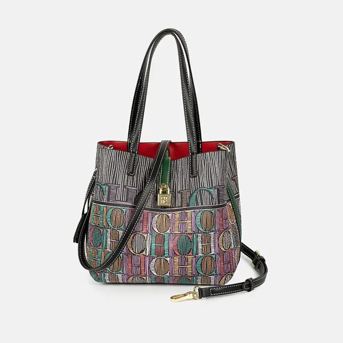 Sac fourre-tout CH coloré brodé avec monogramme, sac à main tendance de grande capacité pour femmes,