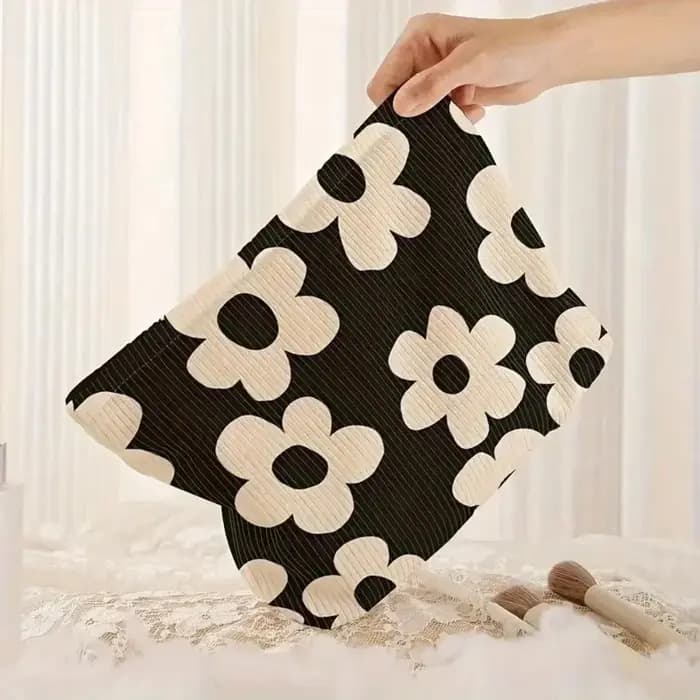 Sac à cosmétiques léger à fermeture éclair imprimé Floral jaune